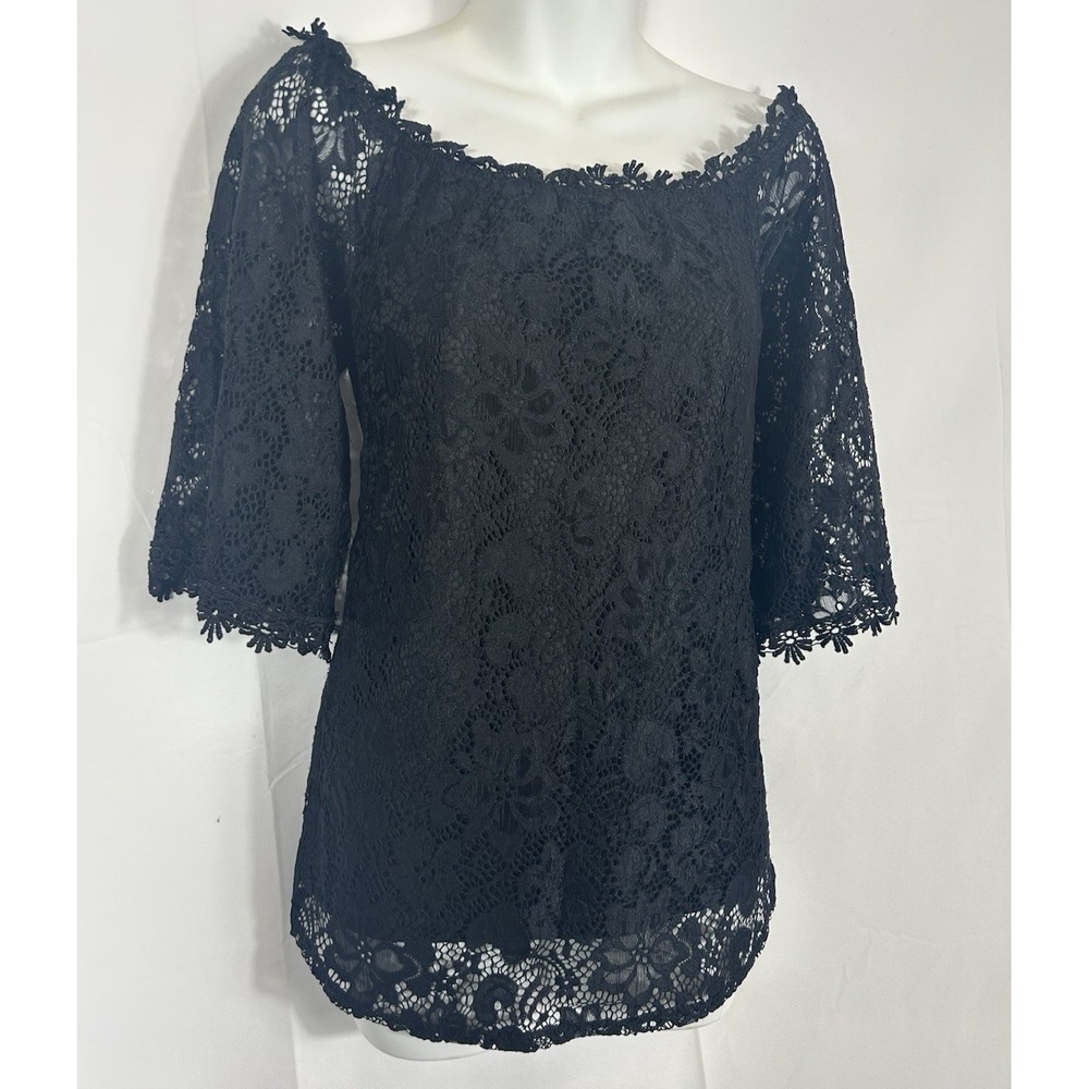 Miholl Black Crochet Lace Off Shoulder Top L Romantic Goth Coquette Whimsigoth